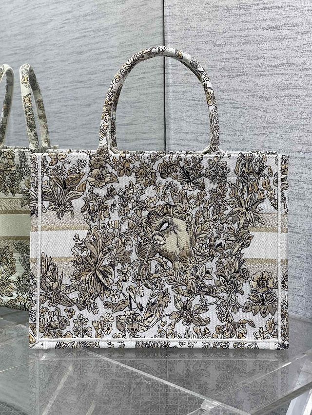 Dior original cotton medium book tote bag M1296 white&gold