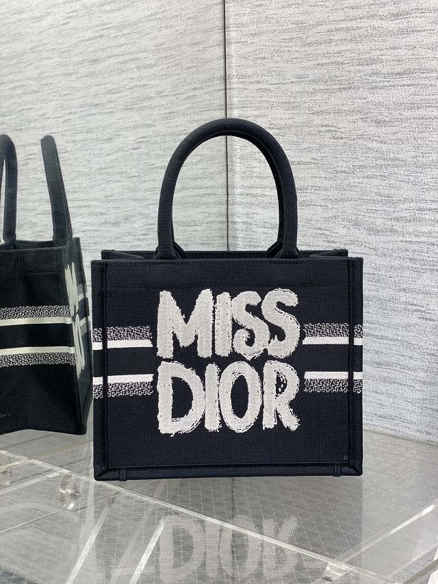 Dior original cotton small book tote bag M1265 black