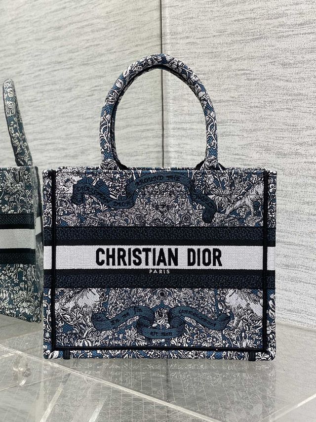 Dior original cotton small book tote bag M1265 blue