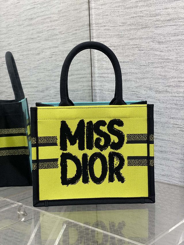 Dior original cotton small book tote bag M1265 green