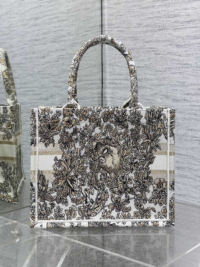 Dior original cotton small book tote bag M1265 white&gold