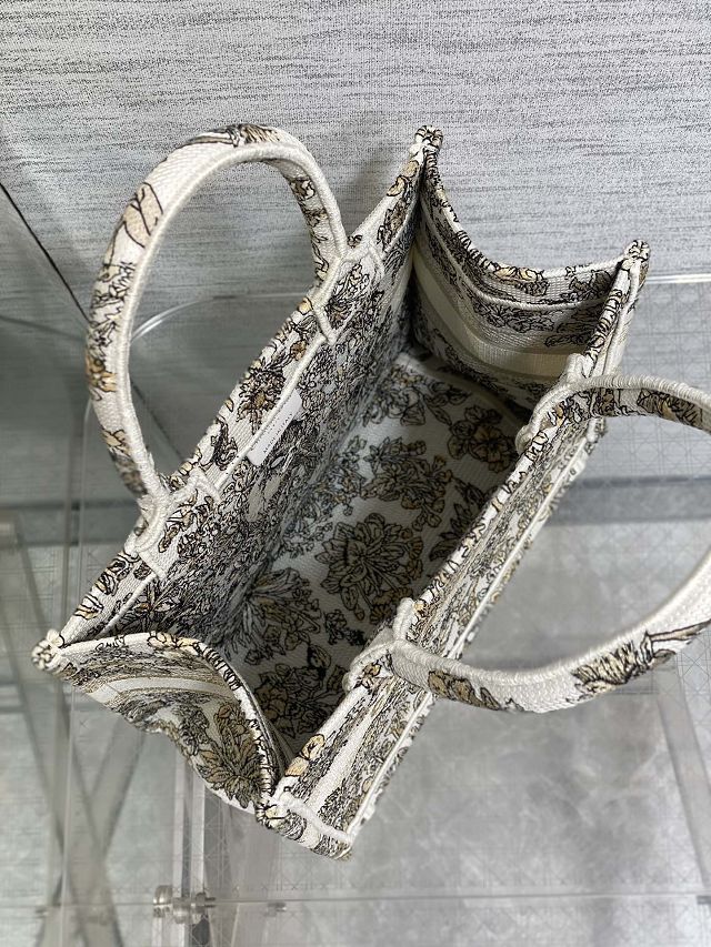 Dior original cotton small book tote bag M1265 white&gold