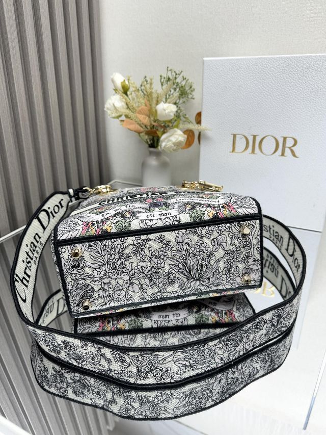 Dior original cotton medium lady bag M0565 black