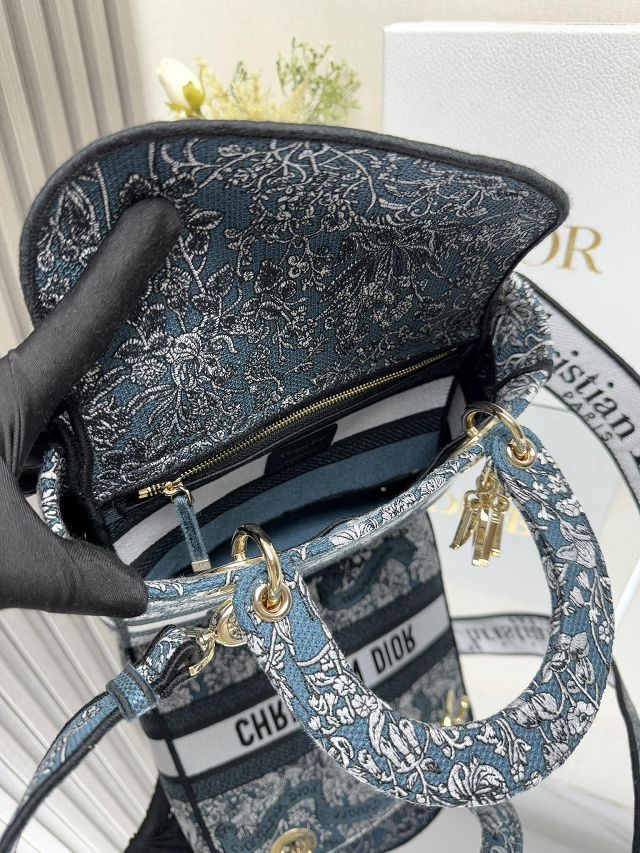 Dior original cotton medium lady bag M0565 blue