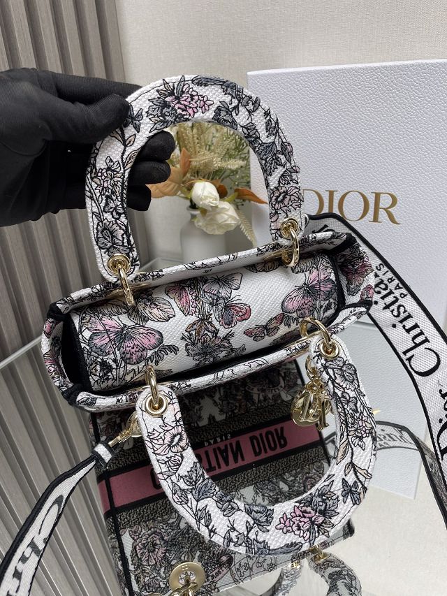 Dior original cotton medium lady bag M0565 white&pink