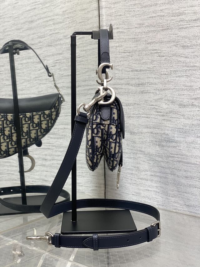 Dior original cotton&calfskin mini saddle bag M0456 blue