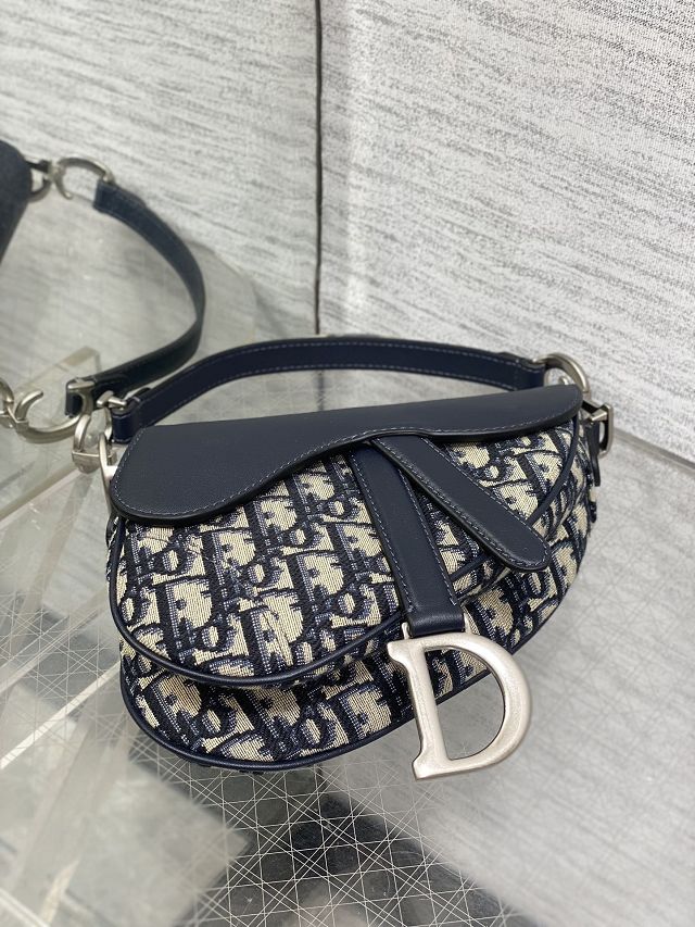 Dior original cotton&calfskin mini saddle bag M0456 blue