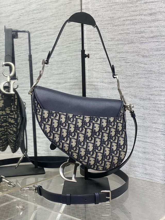 Dior original cotton&calfskin saddle bag M0455 blue