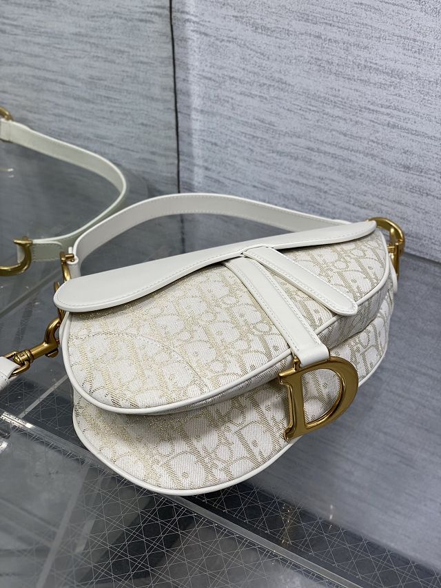 Dior original cotton&calfskin saddle bag M0455 white