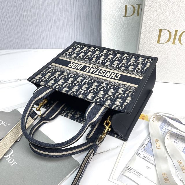 Dior original cotton&calfskin small book tote bag M1325 blue