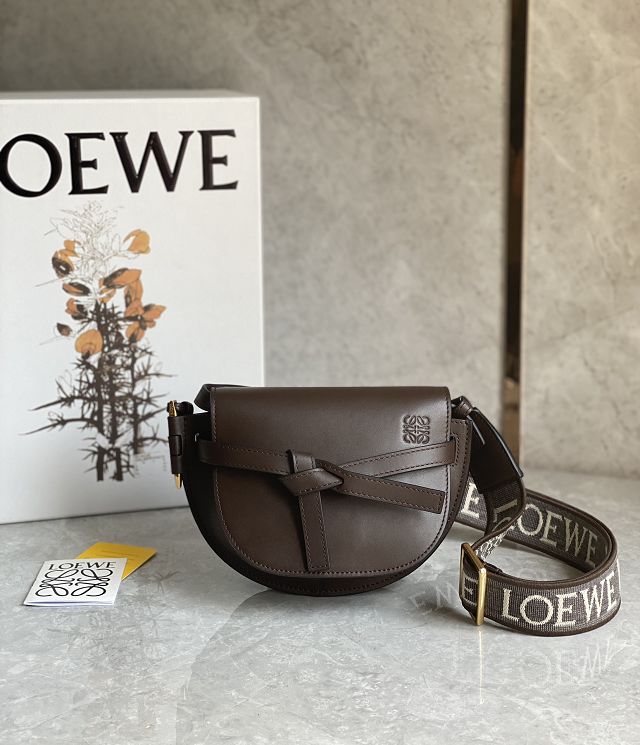 Loewe original calfskin mini gate dual bag A650N46 dark coffee