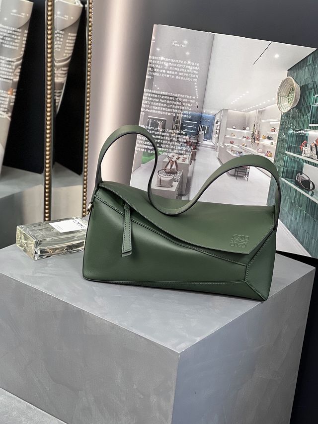 Loewe original calfskin puzzle hobo bag A510P50 dark green