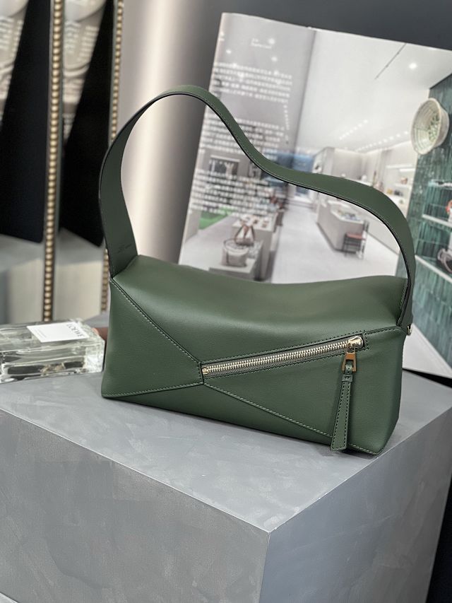 Loewe original calfskin puzzle hobo bag A510P50 dark green