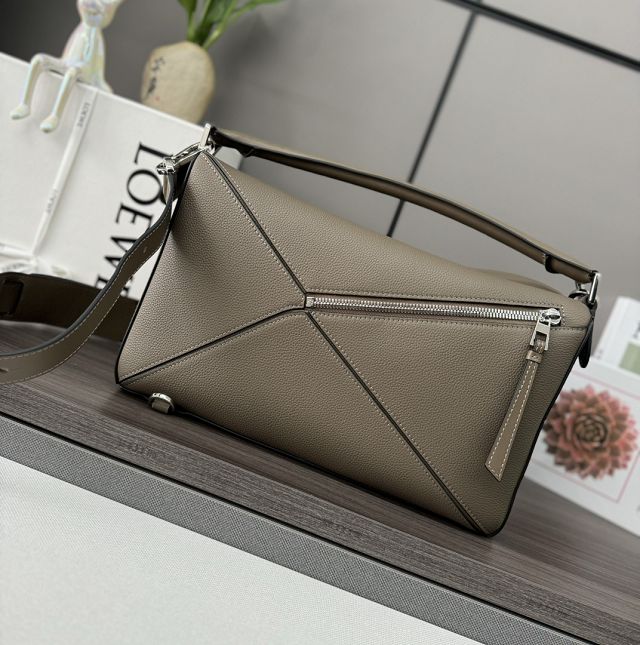 Loewe original grained calfskin large puzzle edge bag B510P01 grey
