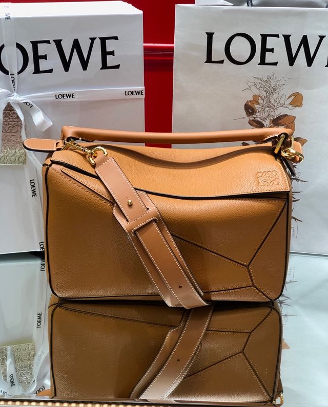 Loewe original grained calfskin medium puzzle bag A510P49 brown