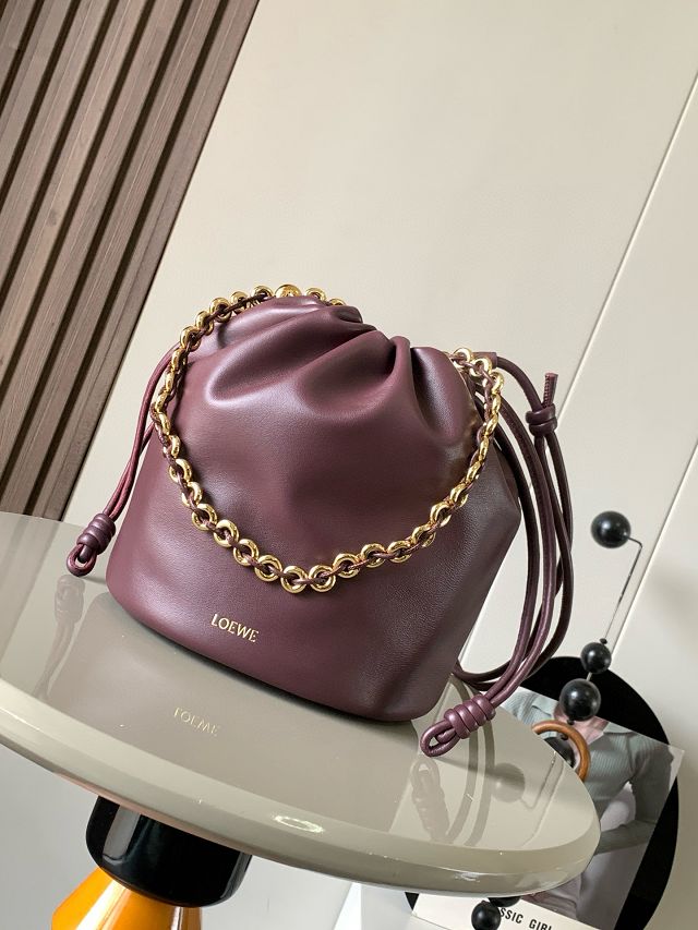 Loewe original lambskin flamenco purse bucket A411FPB burgundy