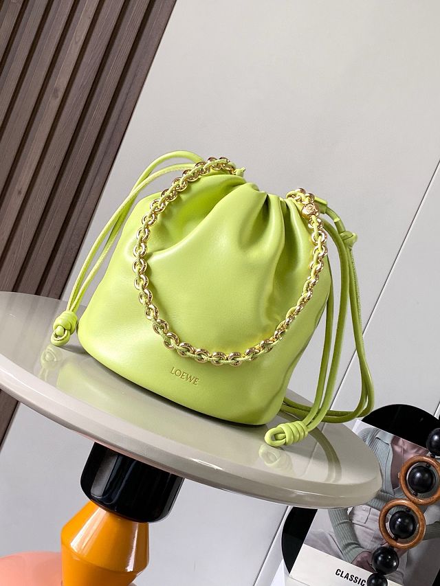 Loewe original lambskin flamenco purse bucket A411FPB lemon green