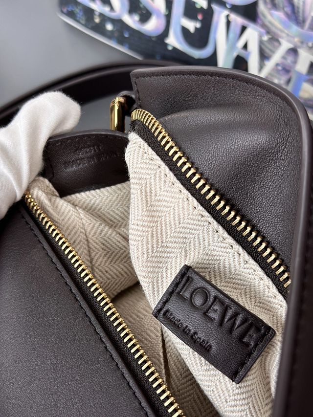 Loewe original suede&calfskin small puzzle bag A510P60 dark coffee