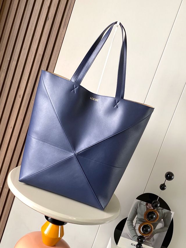 Loewe original calfskin large puzzle fold tote B933Q18 dark blue