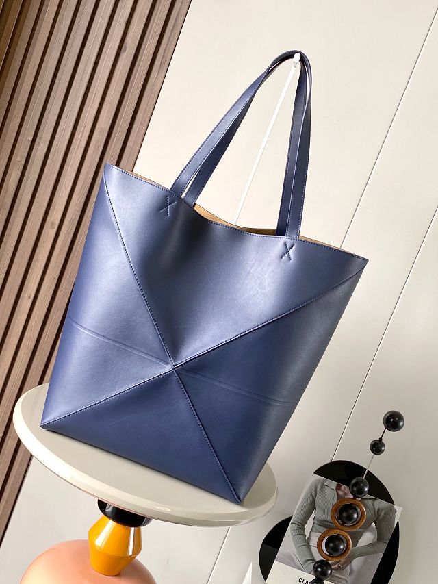 Loewe original calfskin large puzzle fold tote B933Q18 dark blue