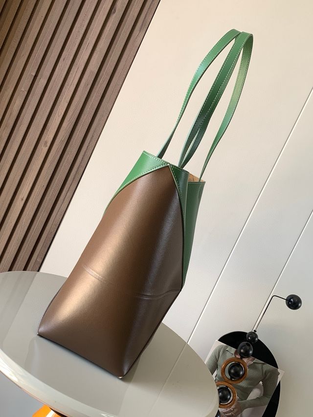 Loewe original calfskin medium puzzle fold tote A657G50 brown&green