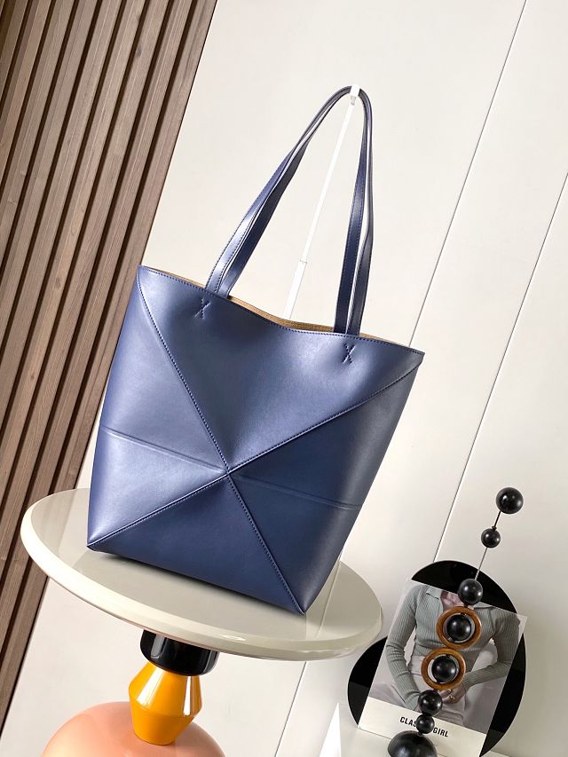 Loewe original calfskin medium puzzle fold tote A657G50 dark blue