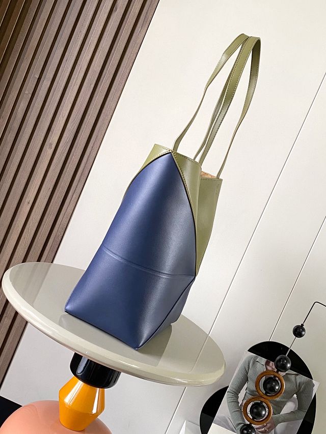 Loewe original calfskin medium puzzle fold tote A657G50 green&blue