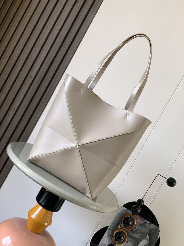 Loewe original calfskin medium puzzle fold tote A657G50 grey