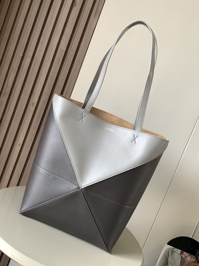 Loewe original calfskin medium puzzle fold tote A657G50 grey