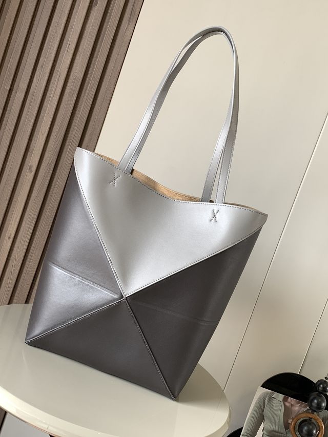 Loewe original calfskin medium puzzle fold tote A657G50 grey