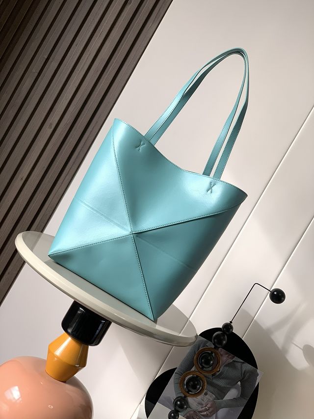 Loewe original calfskin medium puzzle fold tote A657G50 water blue