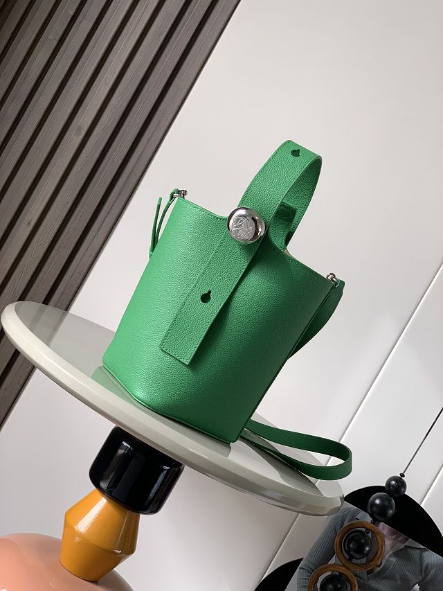 Loewe original calfskin mini pebble bucket BBMX01 green