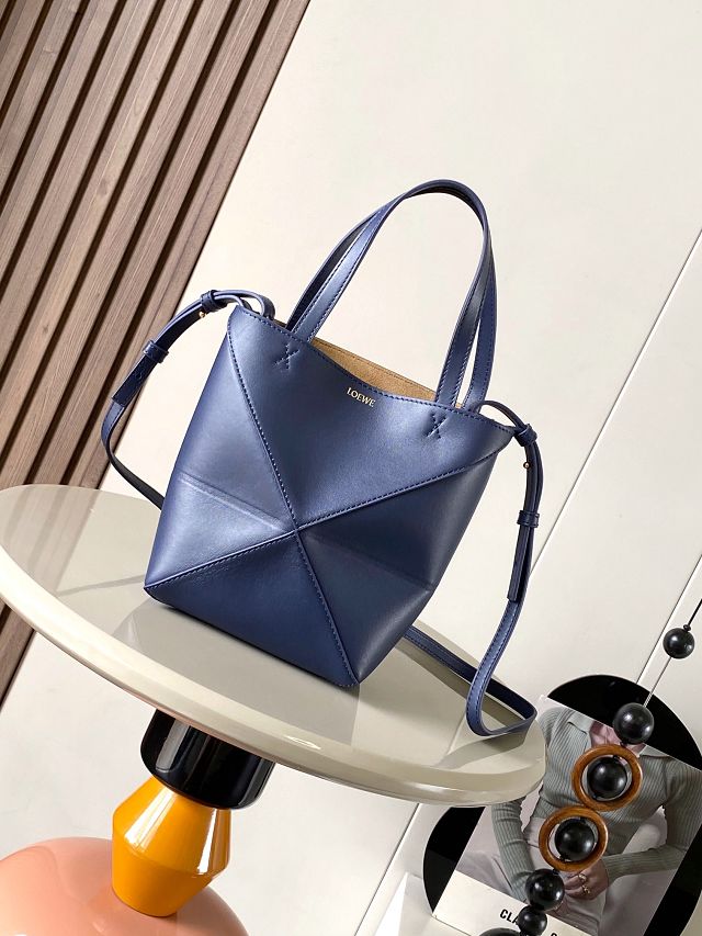 Loewe original calfskin mini puzzle fold tote A657V25 dark blue