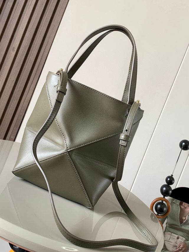 Loewe original calfskin mini puzzle fold tote A657V25 khaki