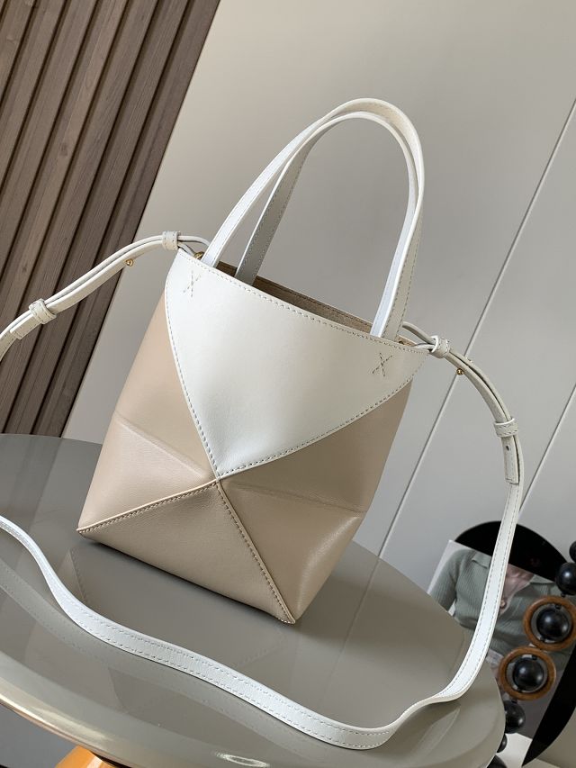 Loewe original calfskin mini puzzle fold tote A657V25 white&beige