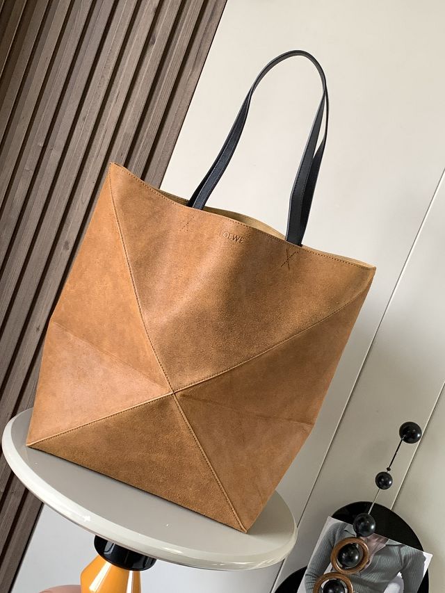 Loewe original suede calfskin large puzzle fold tote B933Q18 brown