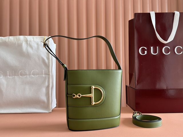 GG original calfskin 73 small bucket bag 833665 green