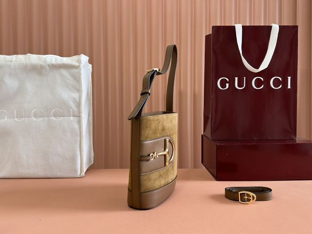 GG original suede calfskin 73 small bucket bag 833665 brown