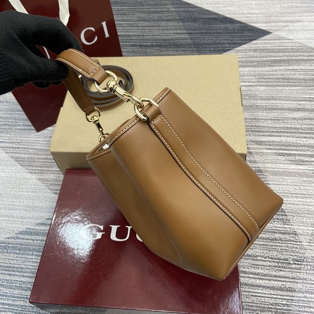 GG original calfskin emblem mini bucket bag 815118 brown