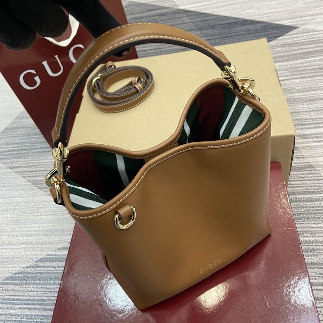 GG original calfskin emblem mini bucket bag 815118 brown