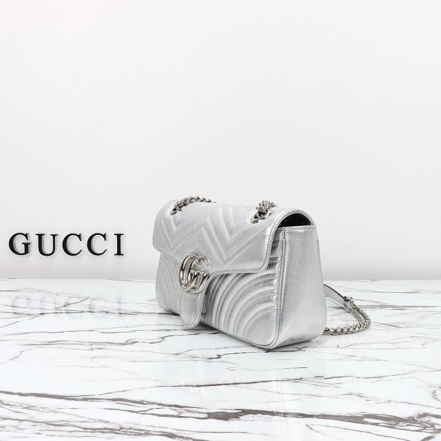 GG original calfskin marmont small shoulder bag 443497 silver