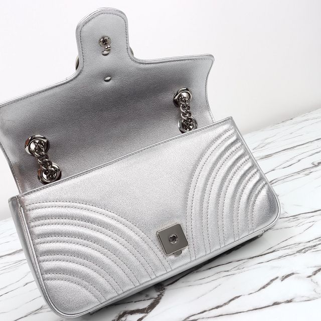 GG original calfskin marmont small shoulder bag 443497 silver