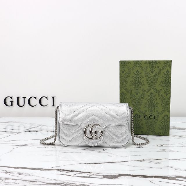 GG original calfskin marmont super mini bag 476433 silver
