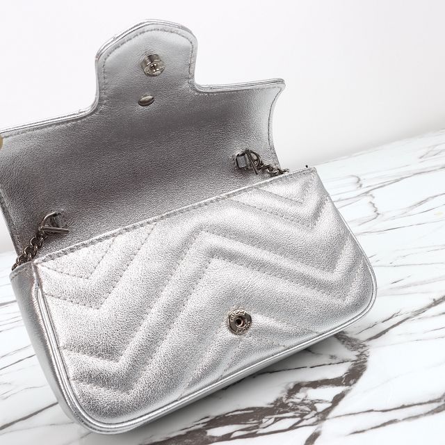 GG original calfskin marmont super mini bag 476433 silver