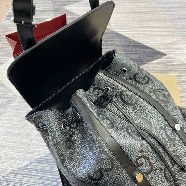 GG original embossed calfskin backpack 625770 black&grey