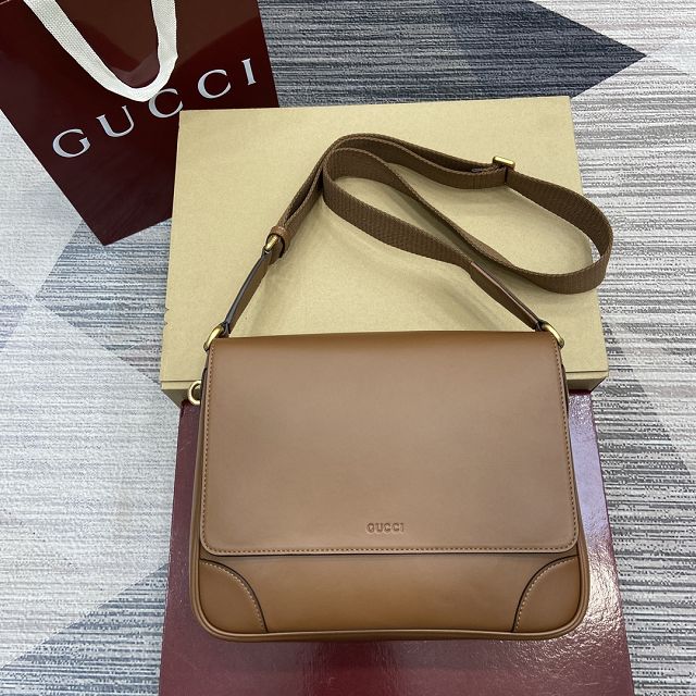GG original calfskin emblem medium crossbody bag 821154 brown