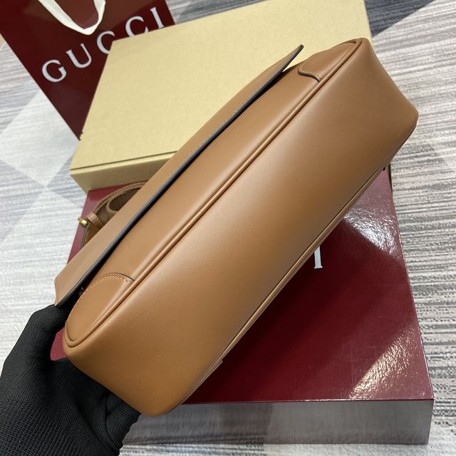 GG original calfskin emblem medium crossbody bag 821154 brown