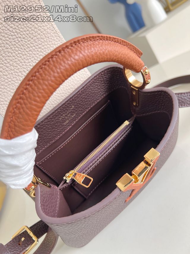 Louis vuitton original calfskin capucines mini handbag M22606 burgundy