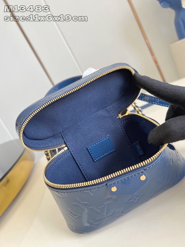 Louis vuitton original patent calfskin vanity chain pouch M13483 blue