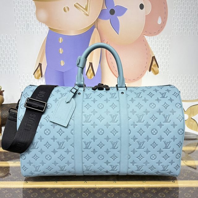 Louis vuitton original calfskin keepall 50 m14842 light blue